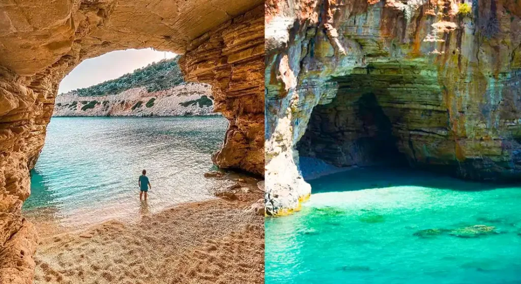 Finike mağaralı koy'un mağara içersinden ve dışarısından görüntüsü