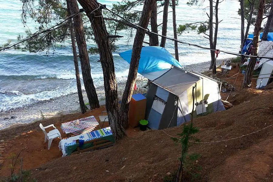 Pullu Camping Denize Sıfır ve Çam Ağaçları Altında Bulunan Kamp Çadırı