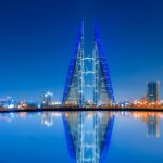 Bahreyn gezi rehberi için Manama şehir silüeti